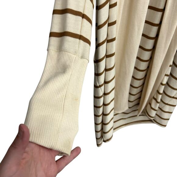 Chaser Cream Brown Striped Duster Cardigan L Open Front Knit Sweater Boho - Picture 4 of 8